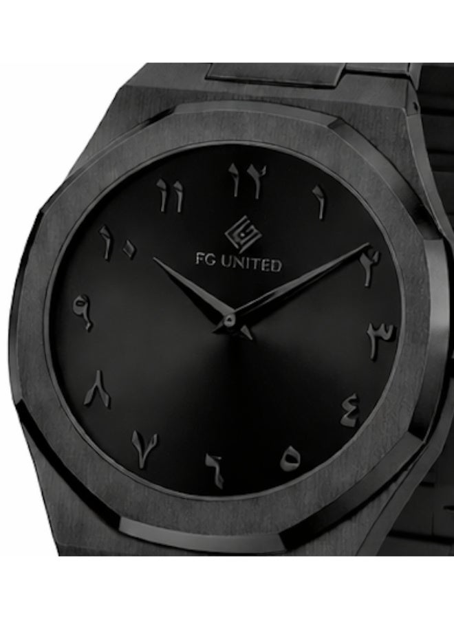 FG UNITED Mens Thin Design Black Dial Stainless Steel Arabic Numeric Watch 41mm - FG7015 - Image 4